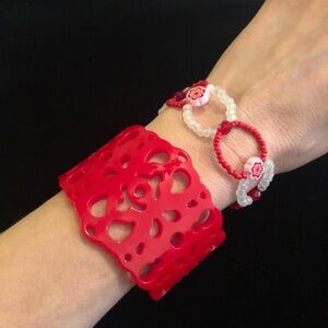 Red and White Bracelet Set